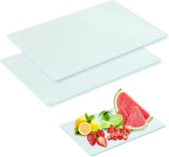 Trempé Planche à Découper en Verre Avec Pieds Anti Dérapants Plan De Travail Cuisine Plaque Anti Projection Professionnelle Facile A Nettoyer Et Durable Cutting Board Pour Légumes Viande Et Plus