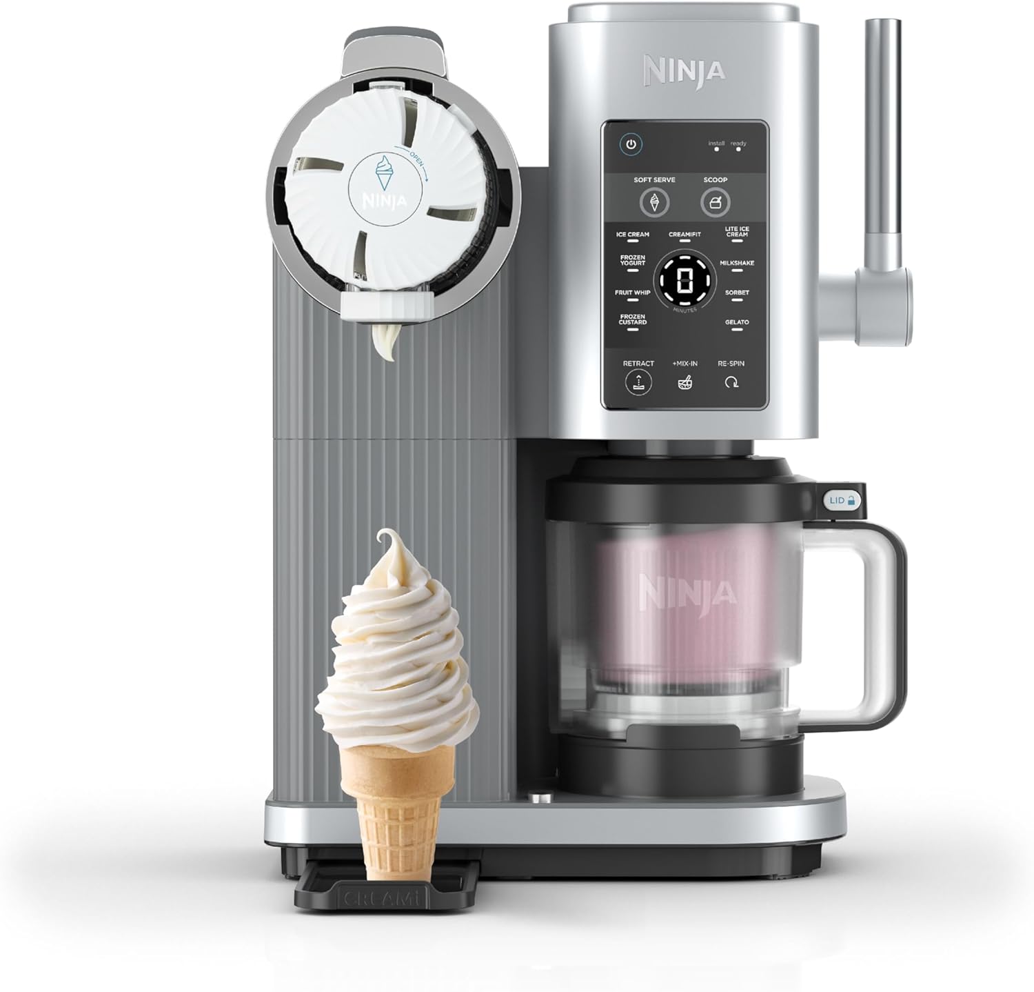 Swirl by CREAMi Sorbetière et machine à glaces avec 2 pots, 13 modes pour réaliser crèmes glacées, glaces à l’italienne, gelatos, sorbets, milkshakes, option Extra, Machine Gris platine, NC701EU