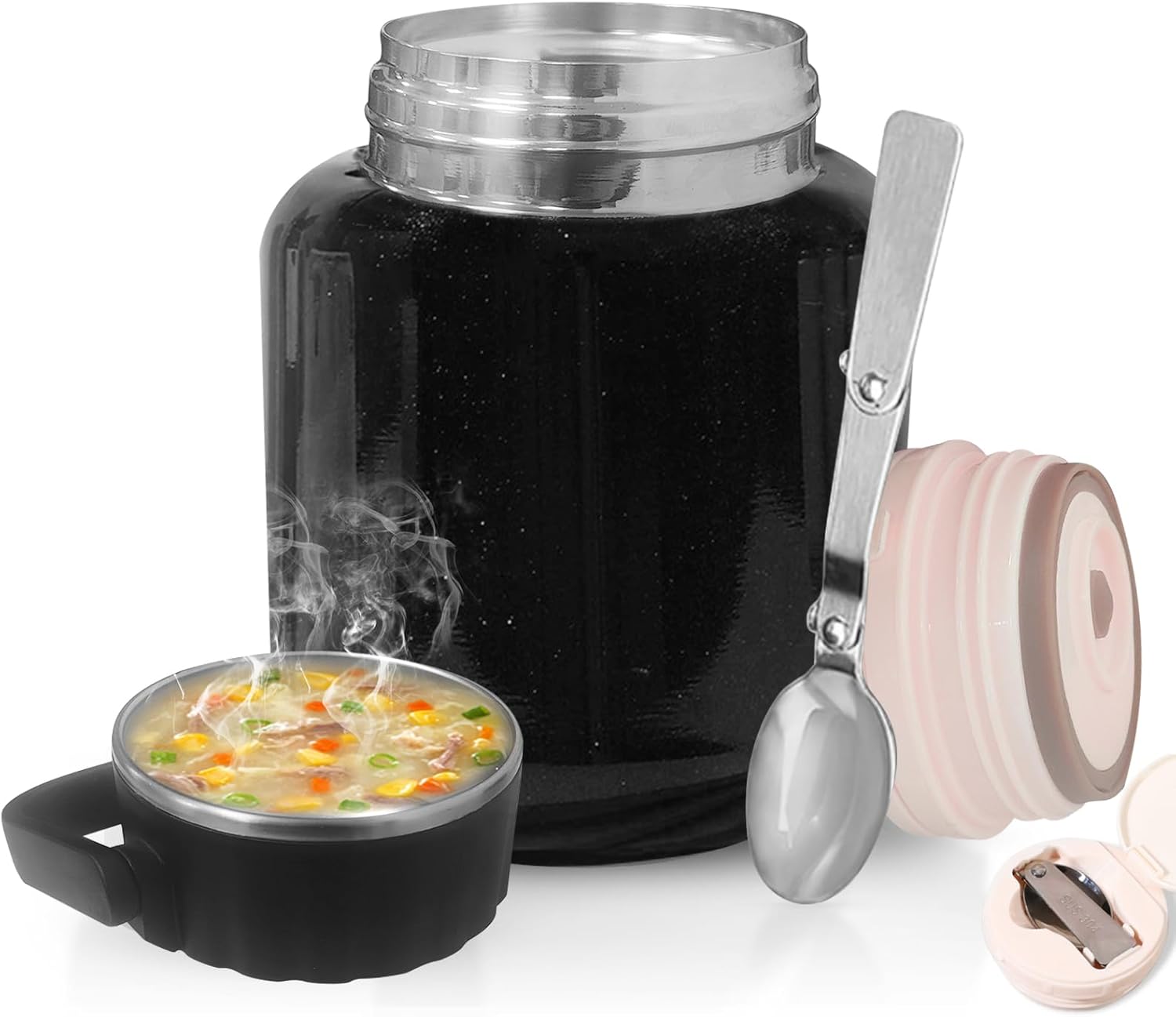 Pmueuff Boîte Alimentaire Isotherme, 900ml Thermos Alimentaire Chaud avec Cuillère Boite Isotherme Repas Chaud sans BPA Boite Repas Isotherme en Acier Inoxydable pour Ecole, Bureau, Camping