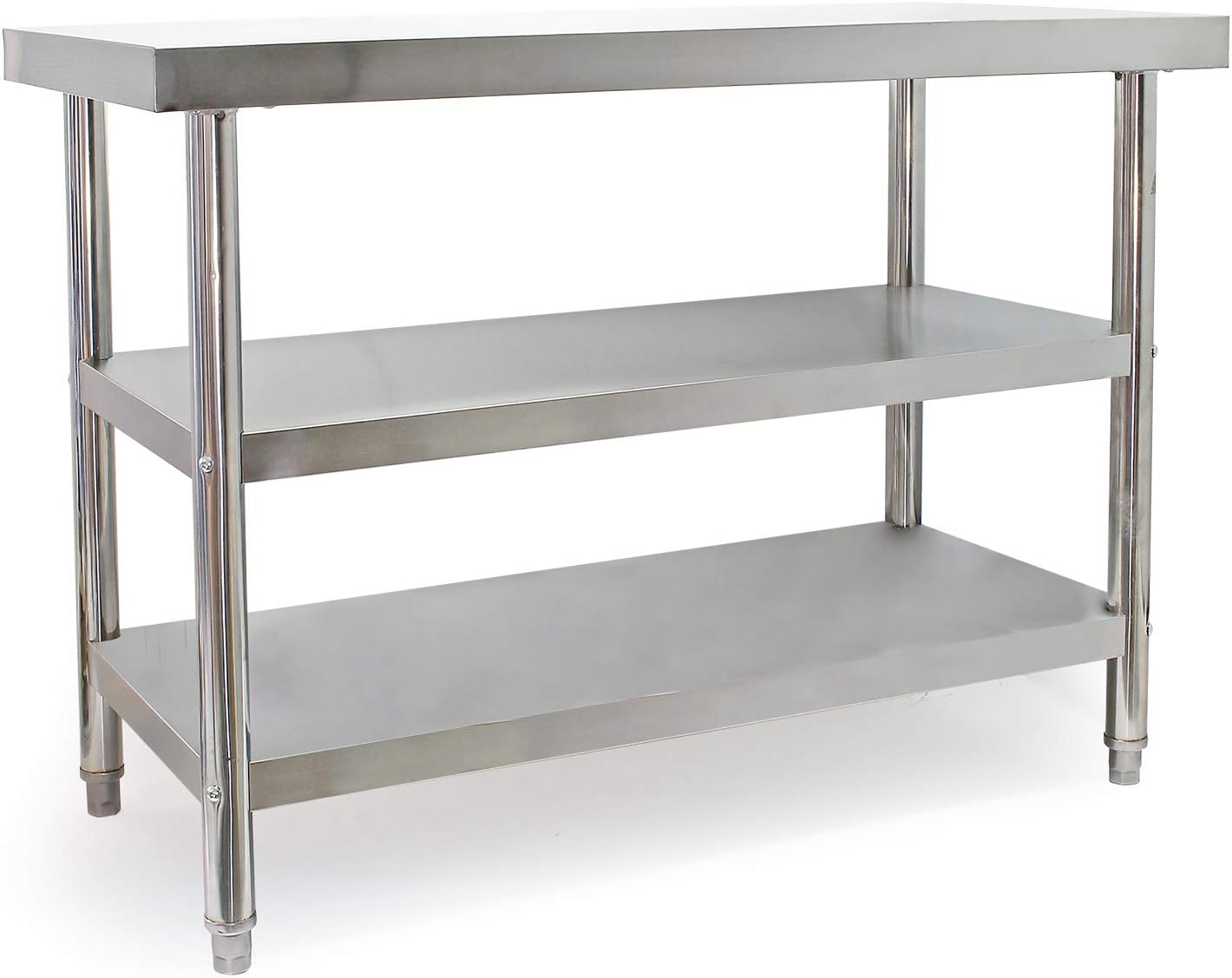 Table de Travail – 1200 x 600 x 850 mm – en Acier Inoxydable – avec 2 Étagères et Pieds Ajustables – Établi INOX Table INOX