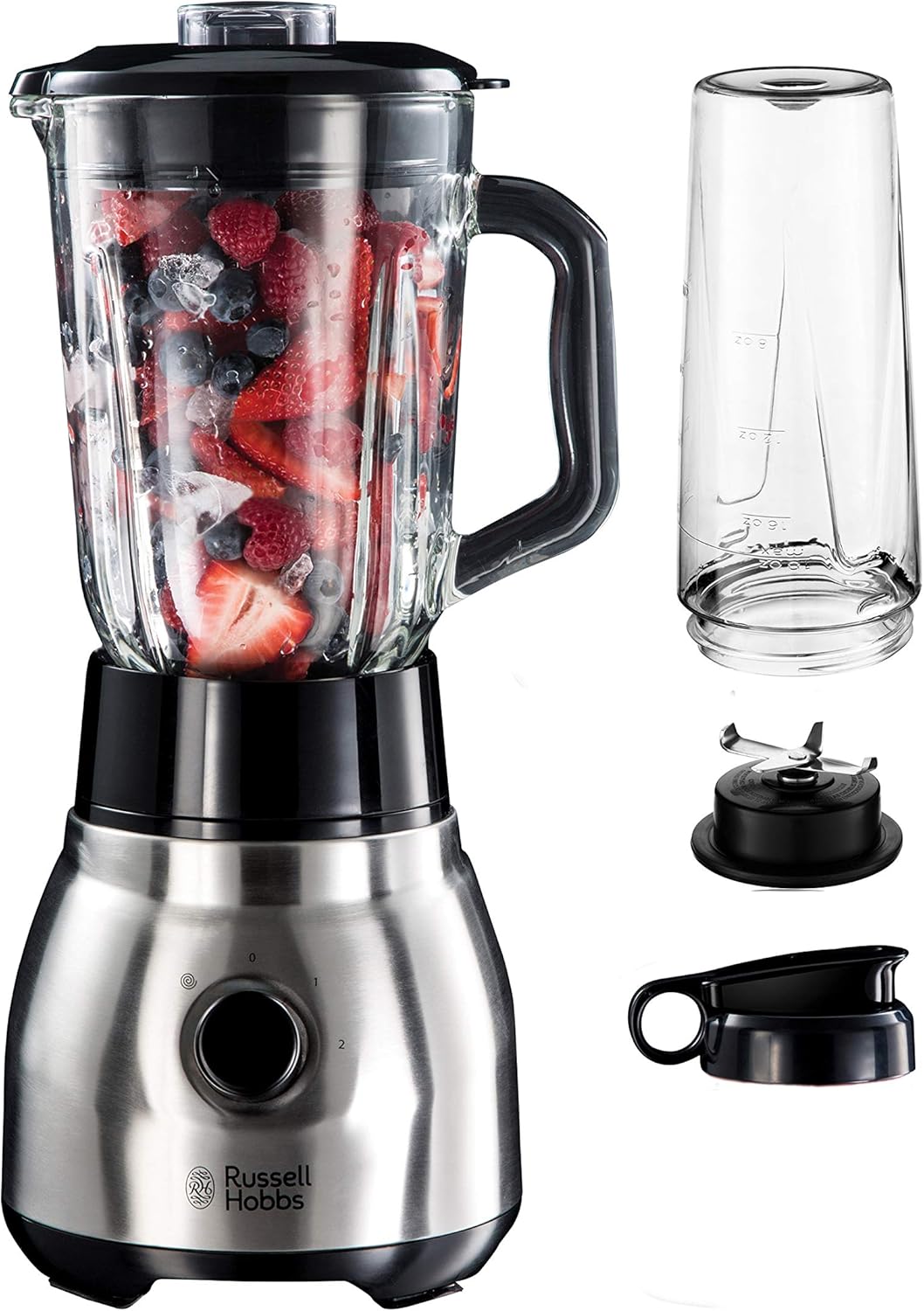 Blender [Polyvalent, Puissant & Rapide] Essential (Bol en verre 1,5L + Gourde Nomade, 4 Lames en acier Inox, 2 vitesses, Smoothie, Utilisation & Nettoyage facile) Mixeur 23821-56 Blender 2 en 1
