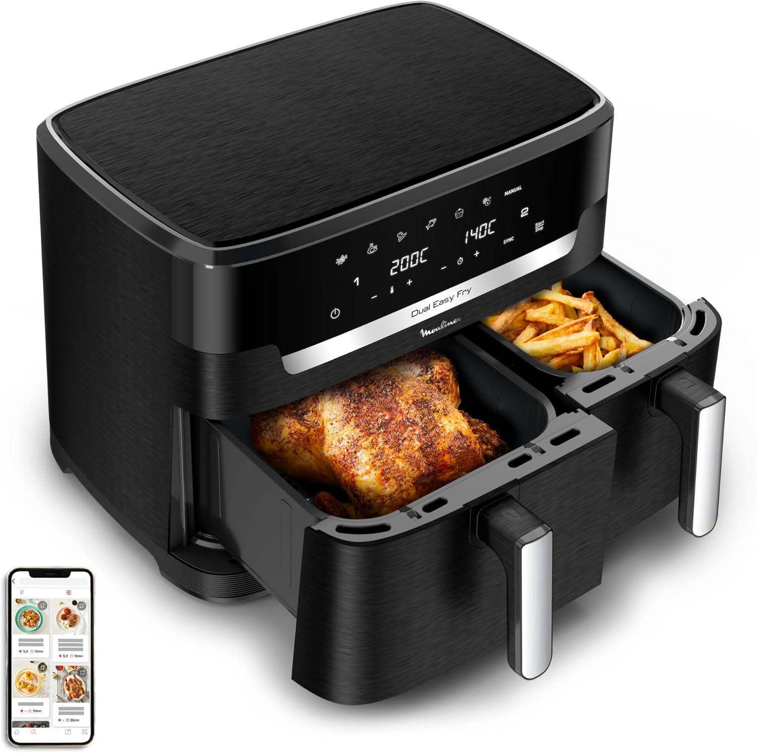 Double friteuse à air XXL 11L, 8personnes et plus, Grand panier jusqu'à 3kg, 7programmes prédéfinis, Dual Easy Fry XXL, EZ9428F0, Noir