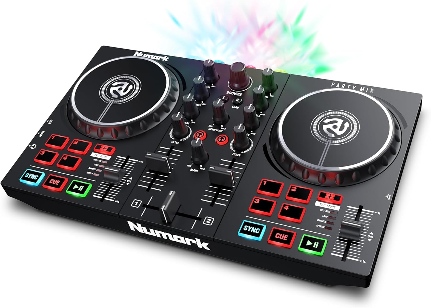 Numark Party Mix II Platine DJ avec Lumières LED, Carte Son et Table de Mixage, avec Serato DJ Lite pour Mac et Win OS Party Mix 2 - Noir