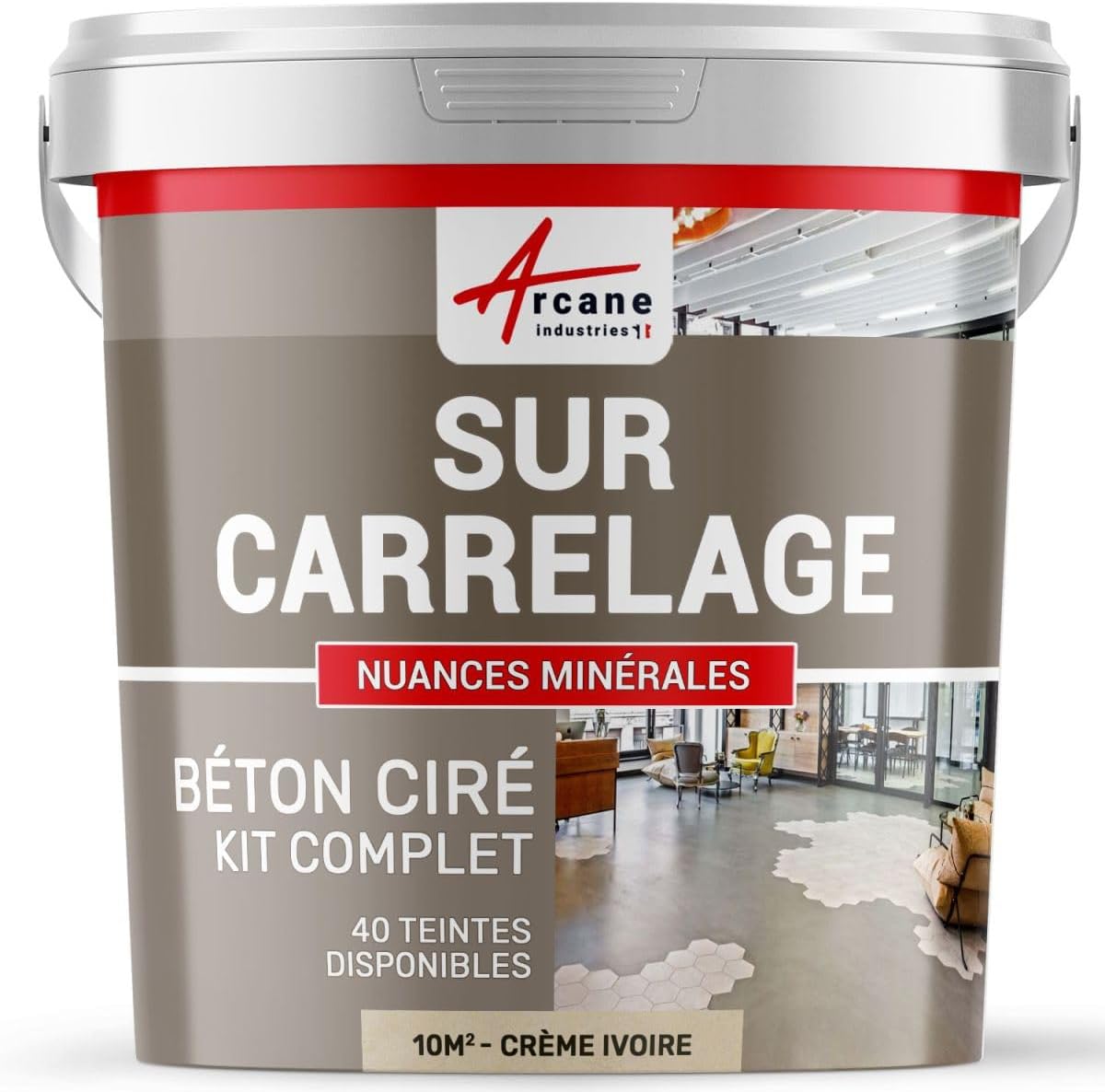 Béton ciré sur carrelage, cuisine, salle de bain, mural, sol, plan de travail, décoratif, revêtement, douche, kit - 10 m² (en 2 couches) Crème Ivoire - ARCANE INDUSTRIES