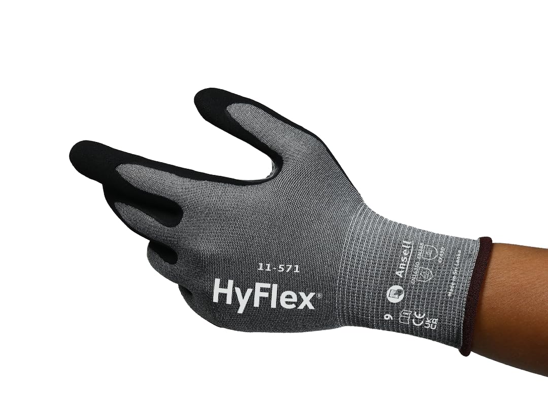 HyFlex 11-571 Gants Anti-Coupures, Enduction Nitrile Résistante à l'Abrasion, Gants de Travail Professionnels Haute Protection, Homme Femme, Gris, Taille XL (1 Paire) 10 (XL) Anti-Coupures 1 Paire
