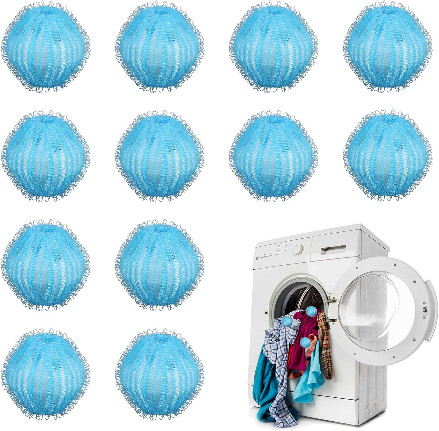 Grtsa 12 Pièces Attrape Poils Machine a Laver, Réutilisable Anti Poil Machine à Laver, Boule de Lavage pour Sèche-Linge, Boule Anti Poils Machine a Laver pour Vêtements et la Literie