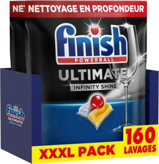 Ultimate Infinity Shine Pastilles Lave-Vaisselle Citron, Imbattable contre les taches tenaces, 160 capsules Citron 80 unité (Lot de 2)