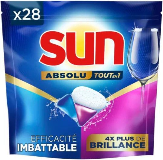 Pastilles Lave-Vaisselle Absolu Tout-en-1 Brillance - 28 capsules - tablettes imbattables sur les taches tenaces - 4x plus d'éclat Brillance 28 unité (Lot de 1)