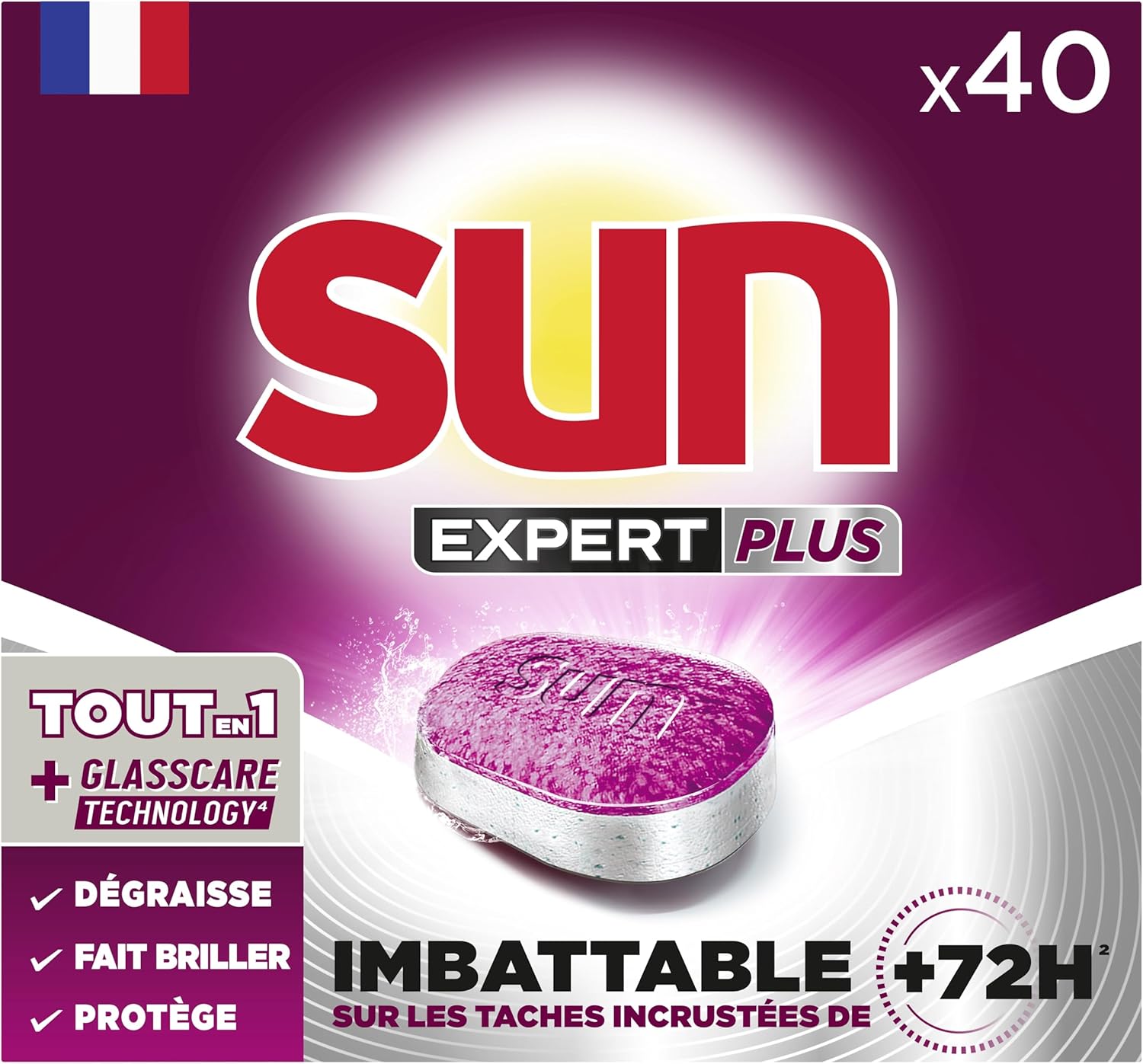 Pastilles lave-vaisselle Tout en 1 Expert Plus - 40 tablettes - regular - imbattable sur les taches incrustées de + de 72h - Fabriqué en France 40 unité (Lot de 1)
