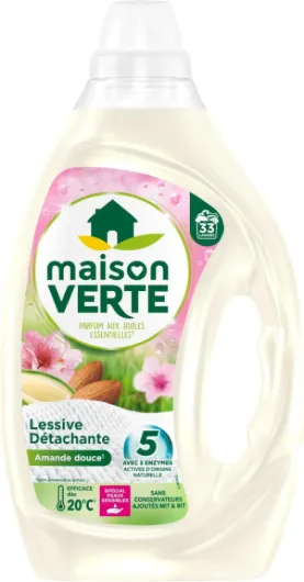Lessive Liquide - Parfum aux Huiles Essentielles - Lessive Détachante - Amande Douce - Spécial Peaux Sensibles - Efficace dès 20°C - 5 Enzymes Actives d'Origine Naturelle - 33 Lavages blanc 1.49 l (Lot de 1)