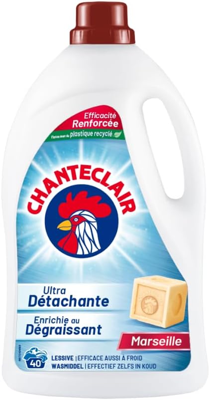 Lessive Liquide Concentrées Marseille, Enrichie au Dégraissant, Ultra Détachantes et Efficaces aussi à Froid, 40 lavages - 1800 ml Marseille 1.8 l (Lot de 1)