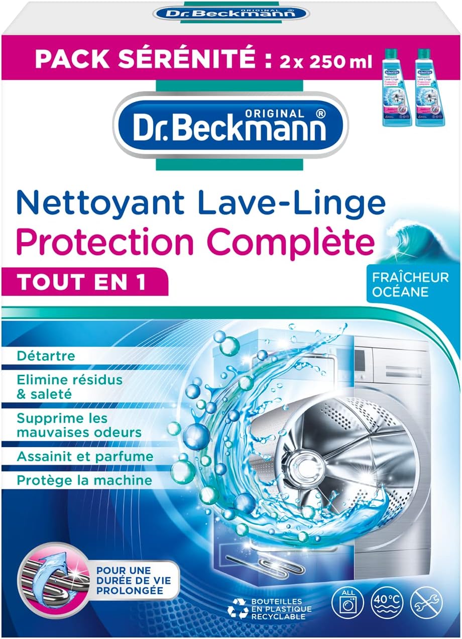 Dr - Beckmann - Nettoyant Lave-Linge Protection Complète - Nettoyant Machine à Laver - Elimine Tartre, Résidus & Saleté - Supprime Les Mauvaises Odeurs & Protège Votre Machine - 2x250ml 250 ml (Lot de 2) New Version Unique