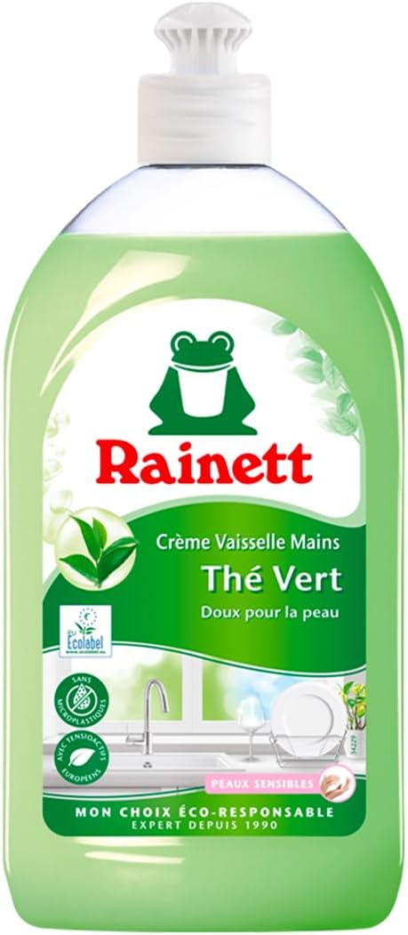 Liquide Vaisselle Mains - Formule Hypoallergénique - Préserve les Peaux Sensibles - Flacon Recyclé & Recyclable - Ecolabel - Thé Vert - 500 ml 500 ml (Lot de 1)