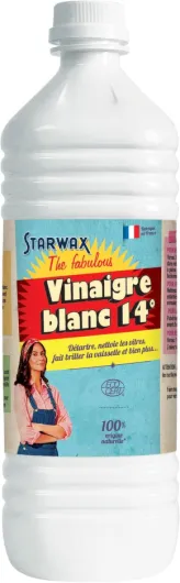 Vinaigre blanc 14° - Détartre, Nettoie et Fait Briller - 100% d'Origine Naturelle - - Format Pratique en Bouteille - Hautement Concentré - Fabrication Française - 1L 1 l (Lot de 1)