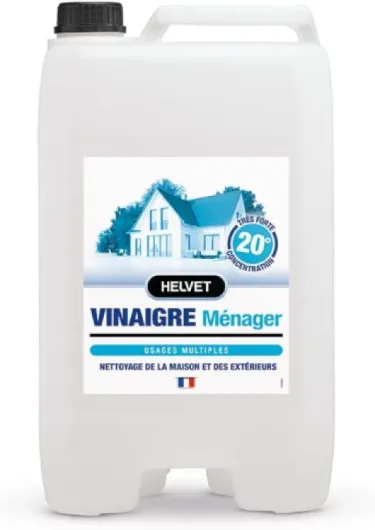HELVET VINAIGRE BLANC MENAGER 20 Degrés – SUPER CONCENTRE – Gros Format 10L pour le Nettoyage de la Maison et des Extérieurs – Produit 100% Naturel