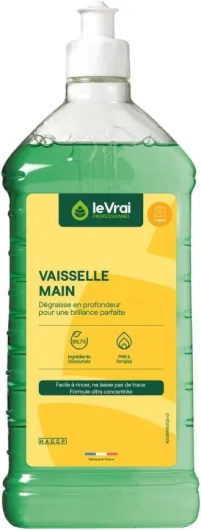Liquide Vaisselle, Parfum Fruité - Ultra Dégraissant, Non moussant, Haute Brillance - Désincruste les Salissures - Fabrication Française - Flacon 1 L