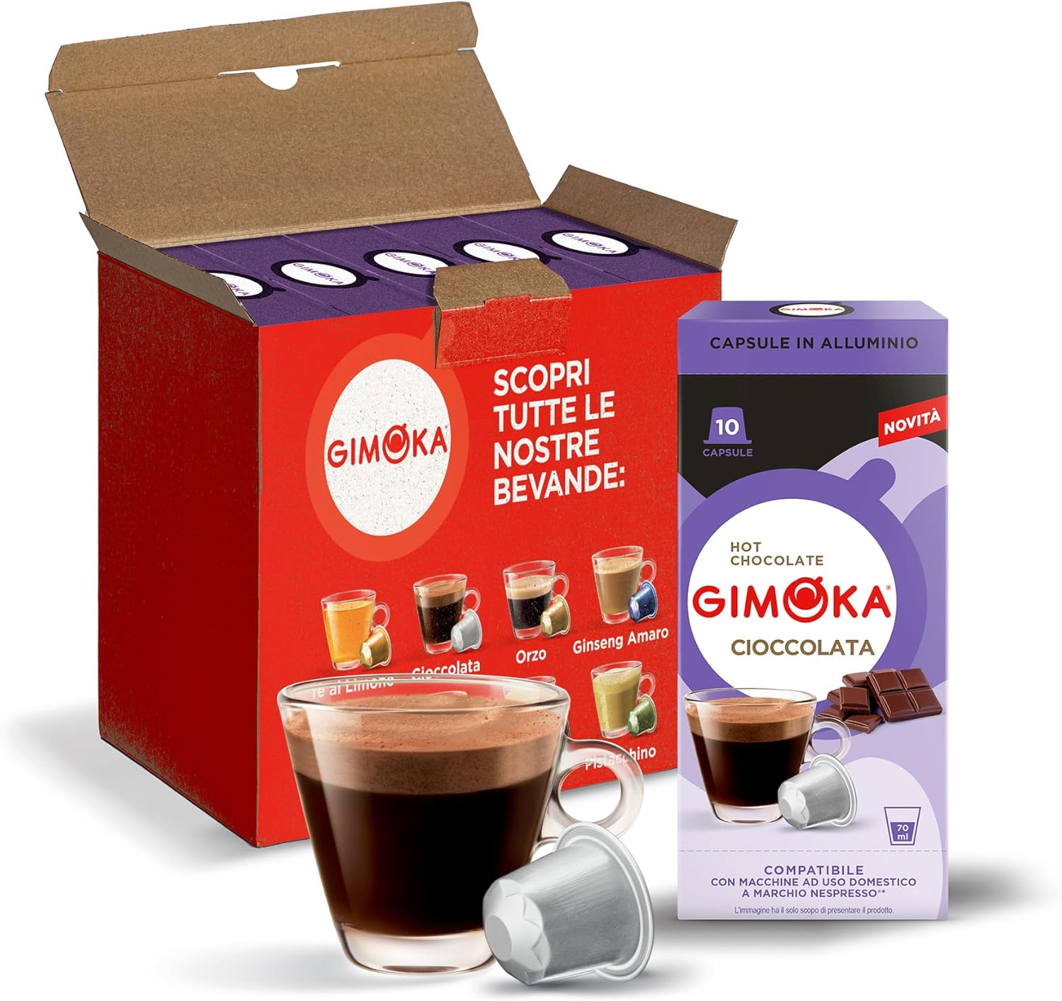 Goût CHOCOLATE- 50 Capsules Aluminium - Compatibles avec les machines à café à usage domestique Nespresso* - Produit en Italie (lot de 5 x 10) Chocolat 10 unité (Lot de 5)