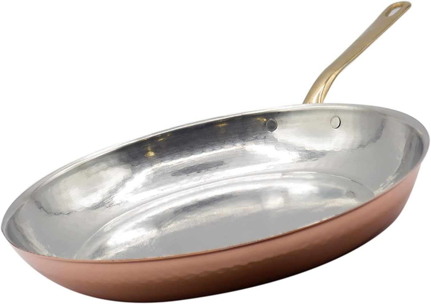Poêle à Frire en Cuivre - 24 cm, Avec Long Manche en Laiton, pour la Viande, le Poisson, les Légumes, Fait Main - 100% made in italy