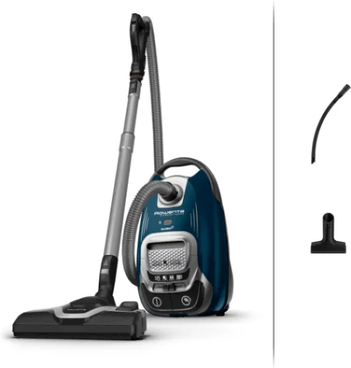 Silence Force Effitech Aspirateur avec Sac, Silencieux 57 DB(A), Basse consommation, Haute Filtration, Rayon d'action 12 m, Fabriqué en France RO7451EA, Bleu