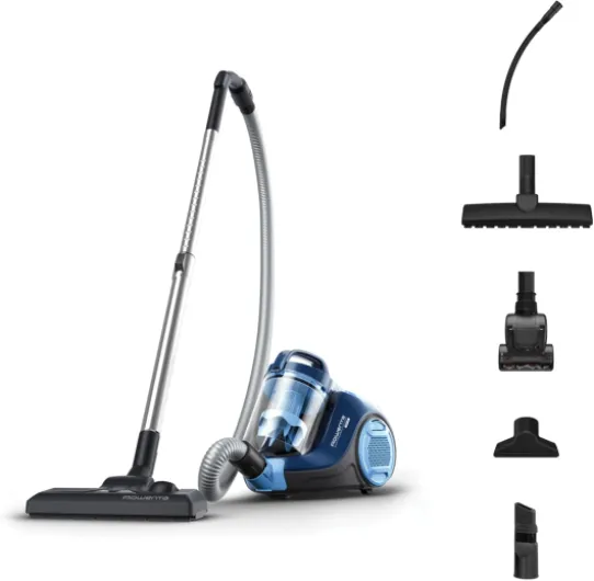 Swift Power Cyclonic Aspirateur sans sac, Puissance 900 W max, Compact, Haute filtration, Nombreux accessoires RO2981EA, Bleu, Única 900W - Mini Turbo Brosse & Flexible