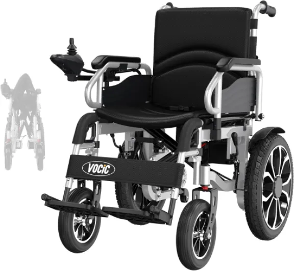 Fauteuil roulant electrique pliable leger pour 150KG,30KM fauteuil handicapés électrique Stable,Chaise roulante électrique avec 40CM pneus gonflables amortisseurs(argent)