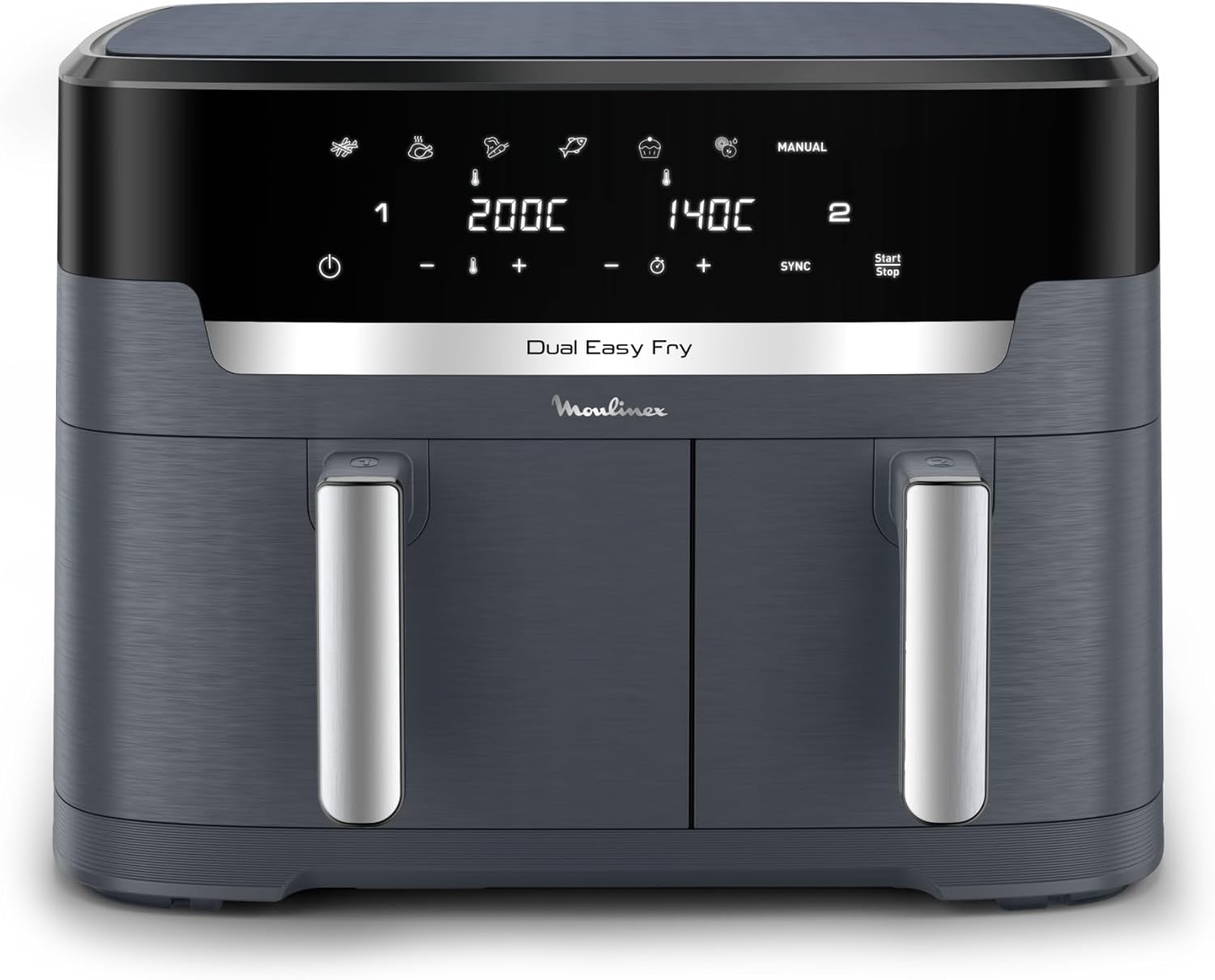 Dual Easy Fry XXL, air fryer 2 tiroirs, jusqu'à 10personnes, 7programmes prédéfinis, EZ942BF0, Gris Foncé