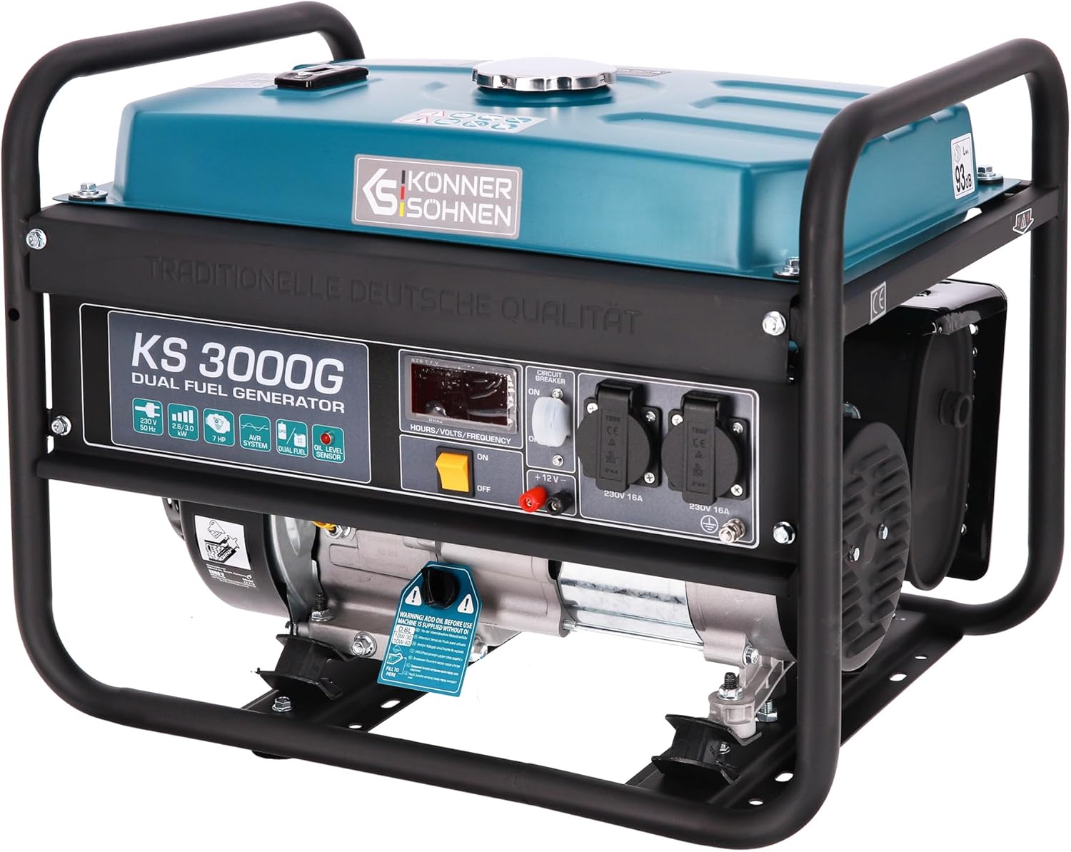 Groupe électrogène à essence KS 3000G generateur a gaz,puissance max 3000 W, 2x16A Schuko (230 V) EURO-V, régulateur de tension AVR,enroulement cuivre,generateur de courant, générateur hybride 3000 W Dual Fuel