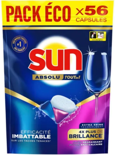 Pastilles Lave-Vaisselle Absolu Tout-en-1 Brillance - 56 capsules - tablettes imbattables sur les taches tenaces - 4x plus d'éclat Agrume 56 unité (Lot de 1)