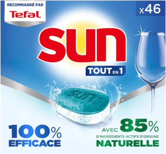 Pastilles lave-vaisselle Tout en 1 - 46 tablettes - 100% efficace sur + de 99 taches- Ecolabel - Fabriqué en France 46 unité (Lot de 1)