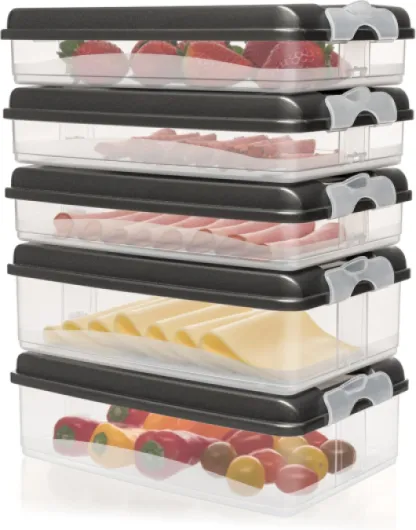 Boite a fromage pour frigo, boite a charcuterie pour frigo avec couvercle, boite conservation jambon (5 boîtes anthracite : 3 plates, 2 hautes)
