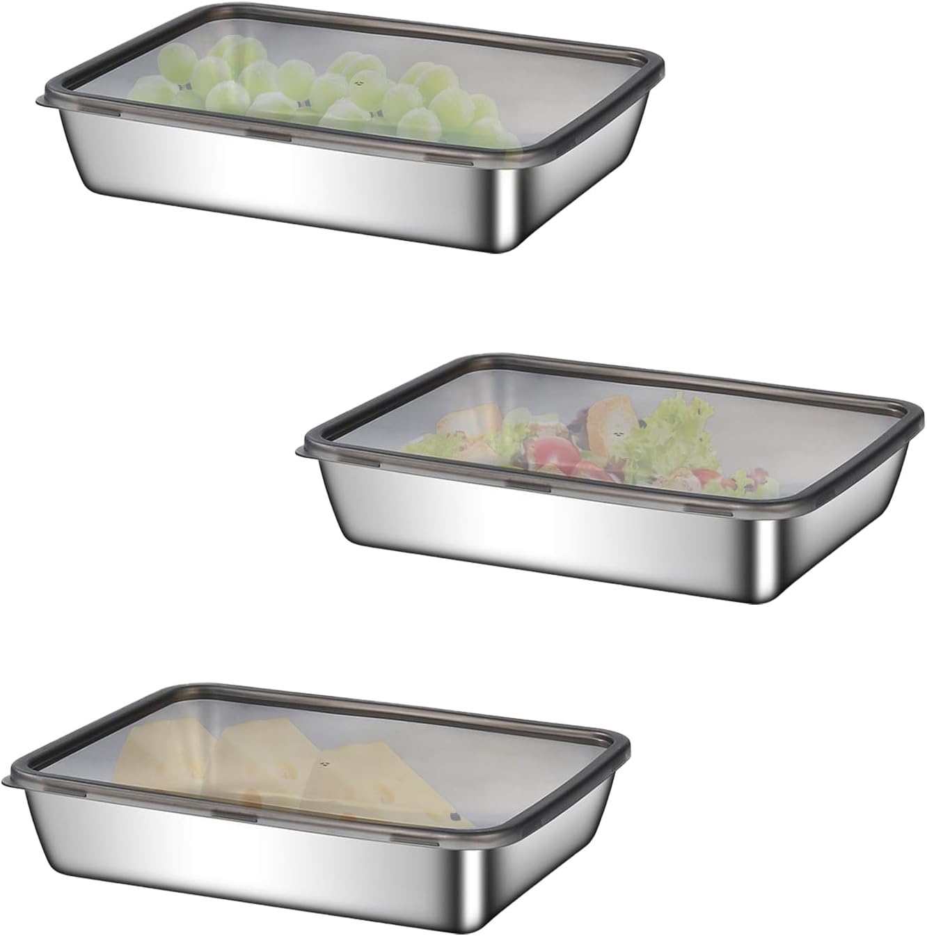 Wocpvm 3 Pièces Boite Conservation Alimentaire Inox Réutilisables Boite en Inox avec Couvercle Boite Alimentaire pour Fruits Fromages Salades Confitures Bonbons