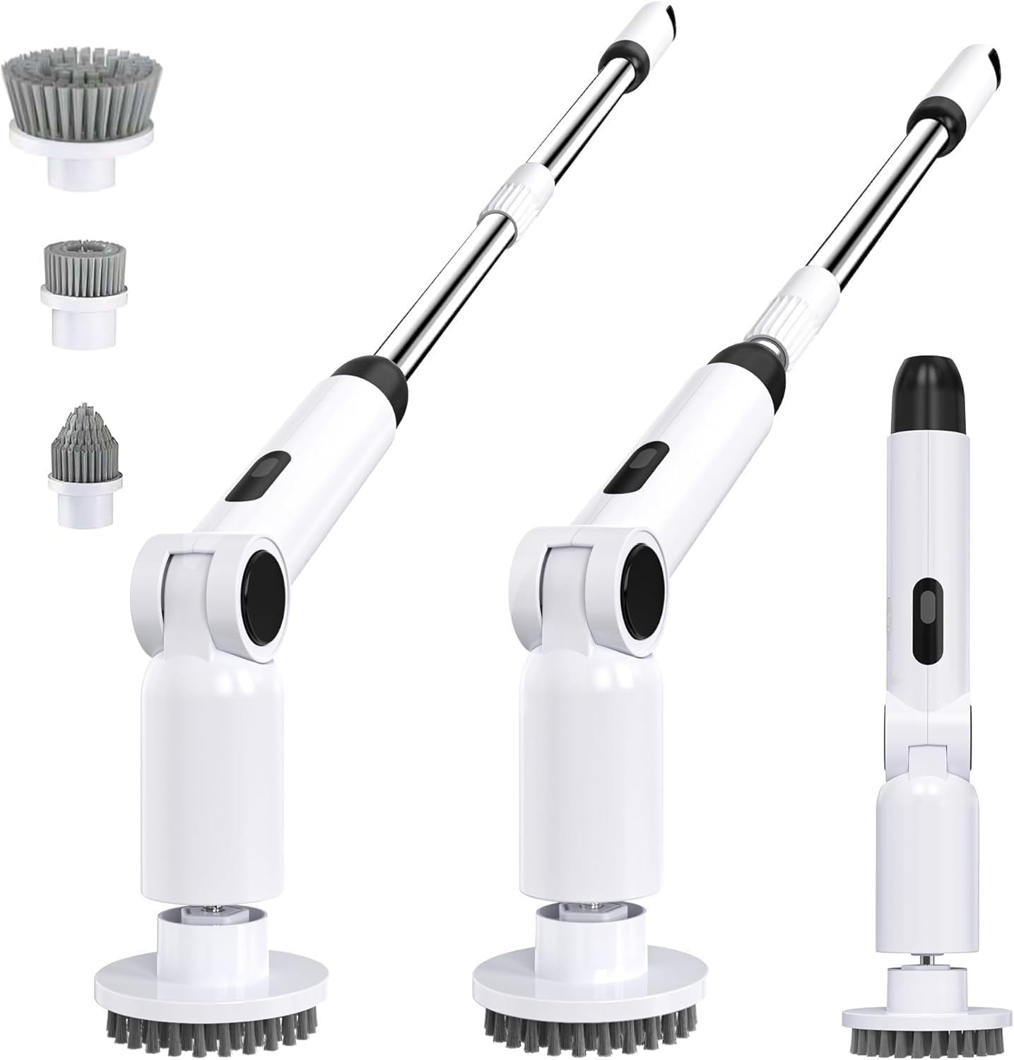 Luctry Brosse Nettoyage Electrique, Brosse Nettoyage Salle de Bain,Manche RéGlable avec Affichage pour Salle de Bain, Baignoire, Toilettes, Cuisine (White)