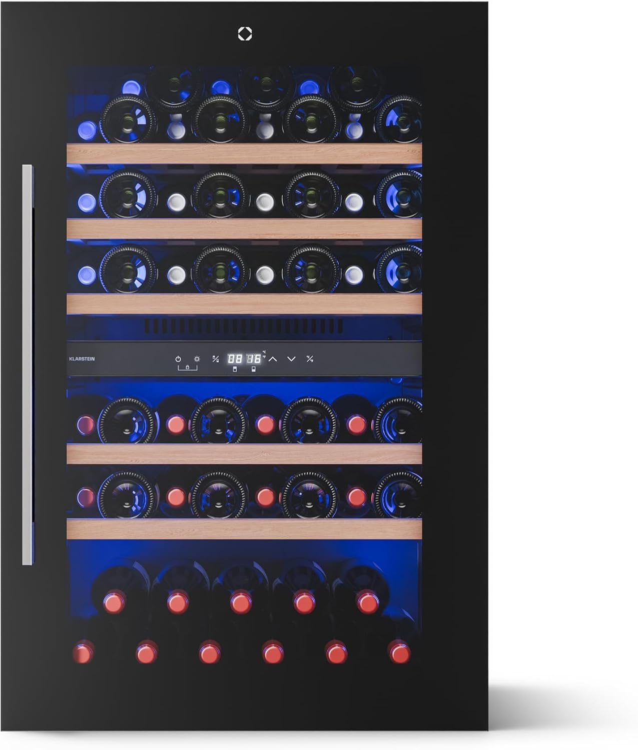 Illuminosa Cave à Vin Encastrable - 57 Bouteilles, Double Zone, 5-22°C, LED, Commande Tactile, Bois de Hêtre, Porte UV, Frigo Vin Design Moderne Encastrable - Double zone 59 bouteilles