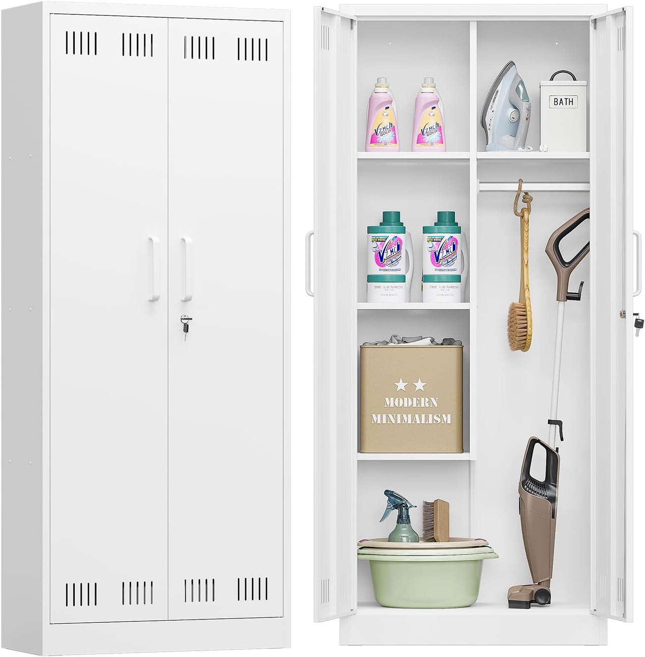 Armoire à balais Armoire de Nettoyage Placard à Balai Meuble Rangement Balai Placard Polyvalent Armoires de Nettoyage pour Restaurant Cuisine Garage 70 x 30 x 168 cm