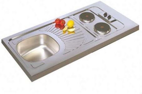 Moderna - Evier cuisinette inox 18-10 lisse a poser avec 2 plaques electriques integrees 120x60x5 cm 1 cuve Ref CPAE120A00