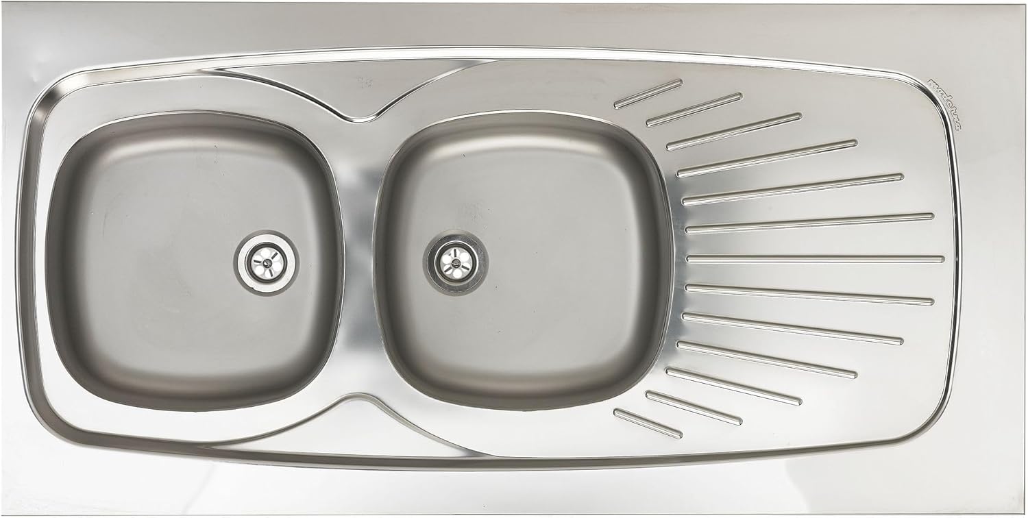 MODERNA Evier Inox à poser 2 bacs et 1 égoutoir 120x60mm - Cuisine