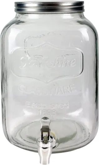 , KV7177, Fontaine à boisson en verre avec large ouverture et robinet de service, idéale pour toute la famille, parfaite pour vos boissons - Contenance : 8 L 8 Litres