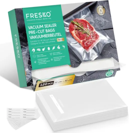 Sacs Sous Vide Alimentaire, 20x30 cm 120 Sachets, Gaufrés Commerciaux, Conservation, Congélation et Cuisson Sous Vide, sans BPA, adaptés à Toutes les Machine 120PCS 20x30cm Precut