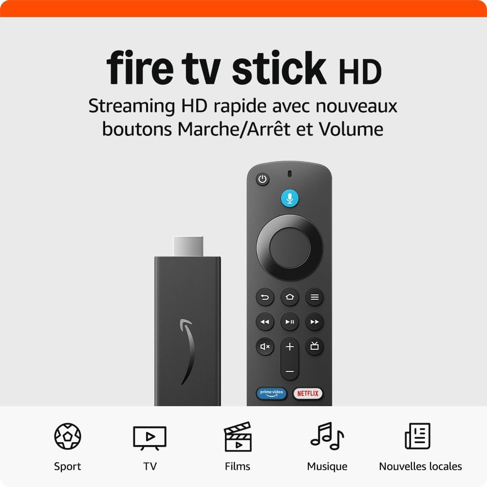 Amazon Fire TV Stick HD (Nouvelle génération) - TV gratuite et en direct, télécommande vocale Alexa, contrôle de la maison connectée, streaming HD