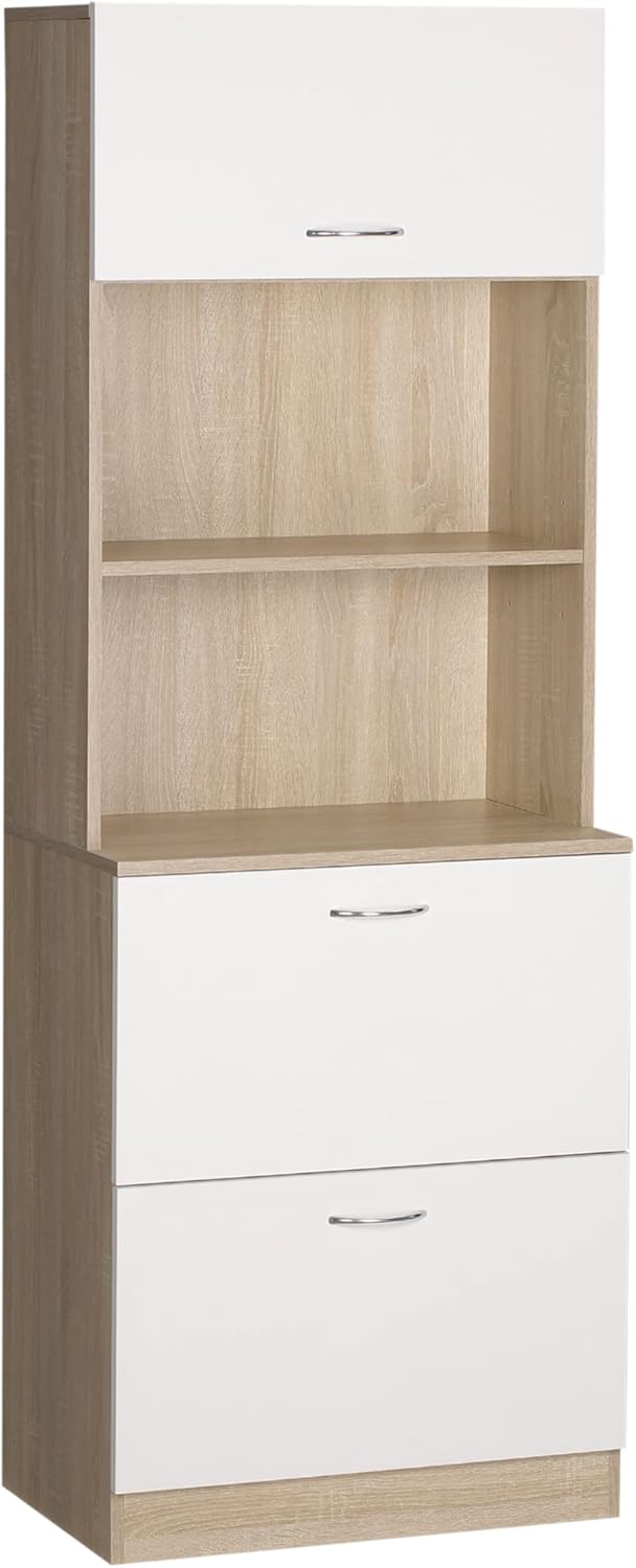 Buffet de Cuisine Armoire de Cuisine Multi-rangements 2 tiroirs 1 Placard + Grand Plateau 60 x 38 x 168 cm MDF Blanc