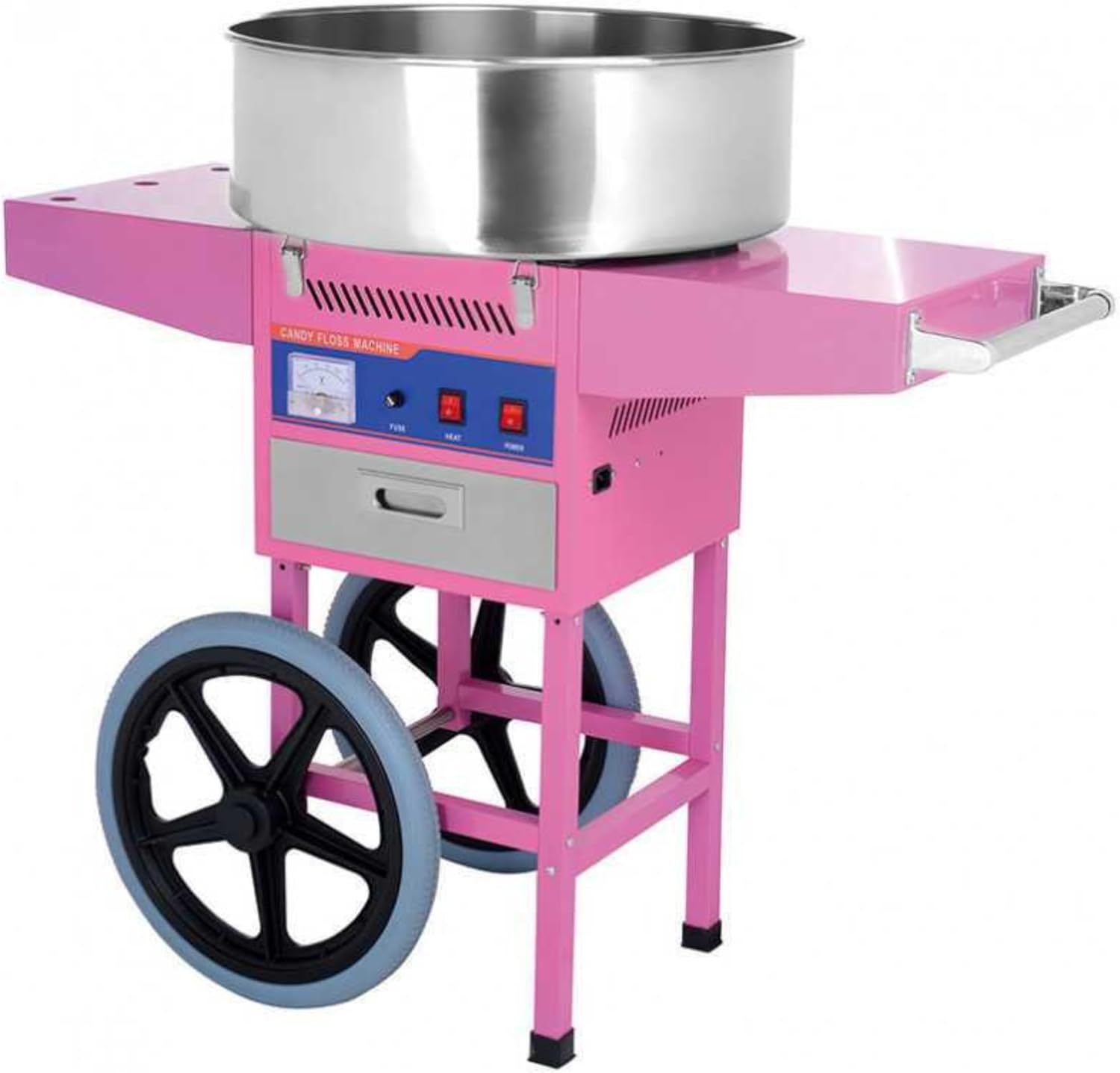 Machine à Barbe à Papa Professionnelle avec Chariot – Cuve Ø52 cm, Chauffage 0.9 kW – Facile à Déplacer, Nettoyer et Utiliser – Idéale pour Fêtes et Événements