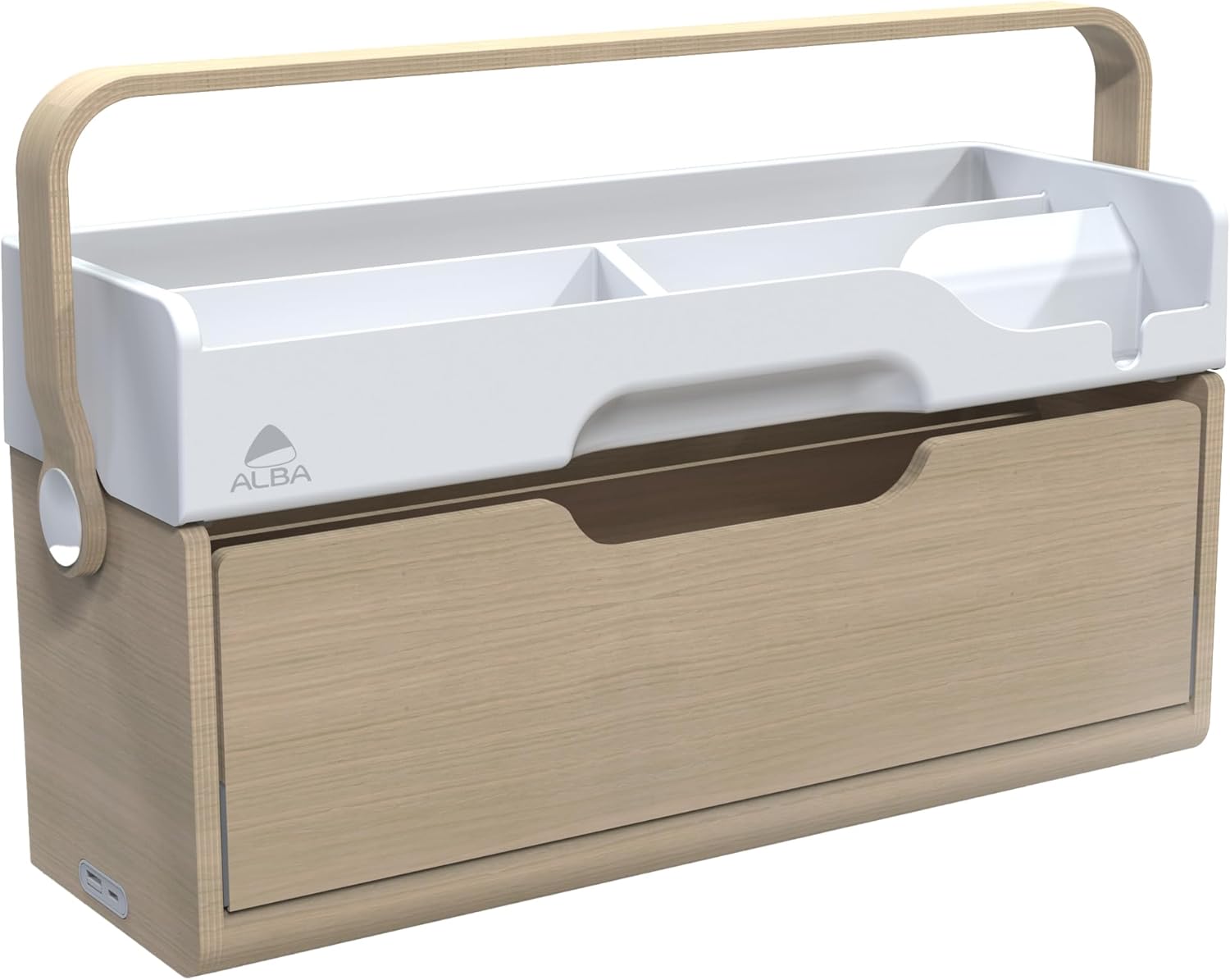 Station travail ERGOBOX 2 modules + 6 rangements 2 ports USB - Dim(lxhxp) : 41x25,7x15 cm Bois/Blanc