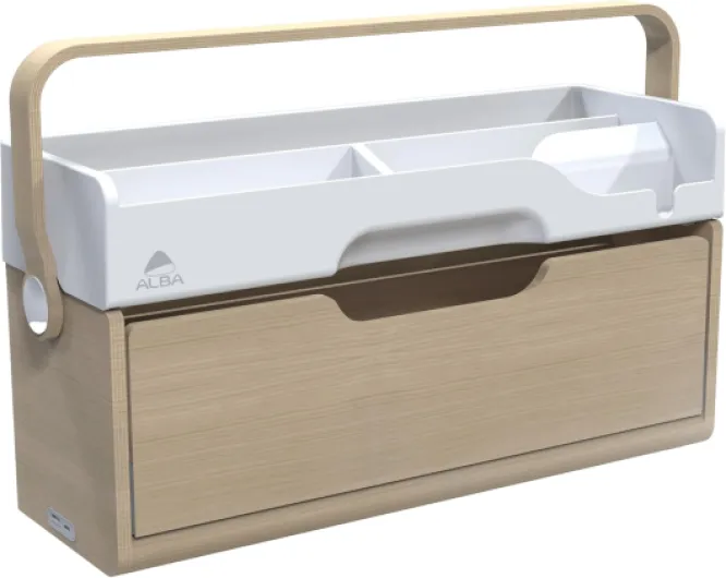 Station travail ERGOBOX 2 modules + 6 rangements 2 ports USB - Dim(lxhxp) : 41x25,7x15 cm Bois/Blanc