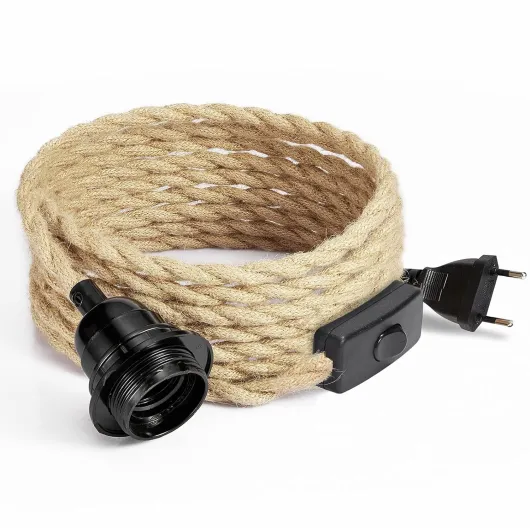 Câble Electrique Textile, Fil électrique tissu Rétro avec E26/E27 Douille et Interrupteur, Câble 2 Noyaux (2x0.75mm²), pour DIY-Lampe, 4,6M 4.6M, Steuerbarem Schalter
