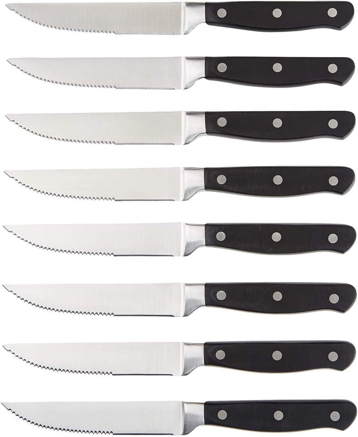 Amazon Basics 8-Piece Kitchen Steak Knife Set, 4.5", Black