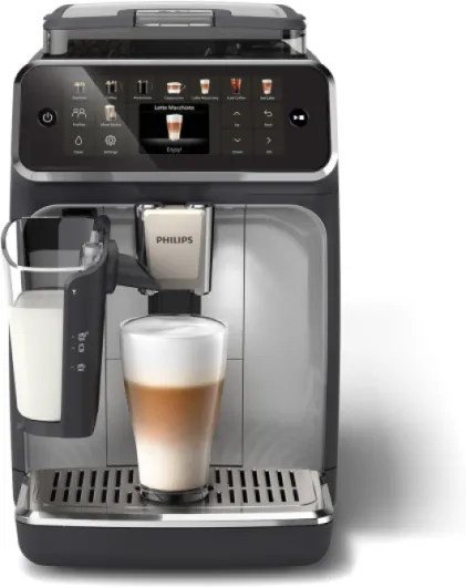 Machine à Expresso Entièrement Automatique 5500 Series–20 Boissons Chaudes et Glacées, Carafe LatteGo Facile à Nettoyer, SilentBrew 40% Plus Silencieuse, QuickStart, Noir et Argent (EP5546/70) 20 Boissons / Café glacé Gris Clair