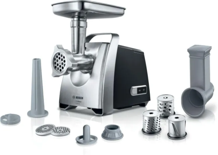 ProPower MFW68640 Hachoir à viande polyvalent - Jusqu'à 4,3 kilos de viande par minute –Garnisseur de saucisse – 7 accessoires pour râper, émincer et bien plus encore - Puissance de 2200 W, Noir 800W