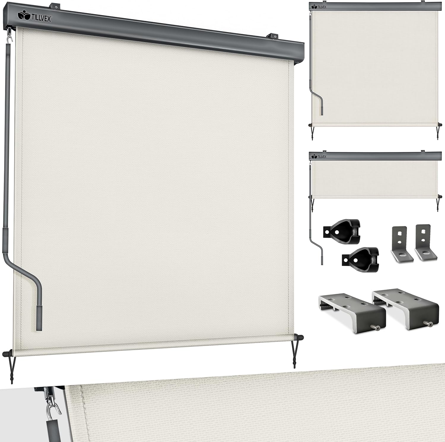 Tillvex® Store Vertical 180 x 250 cm pour extérieur et intérieur - Store extérieur imperméable avec manivelle pour Balcon, terrasse et Jardin - Store de Balcon Protection Solaire en Aluminium - Store 180 x 250 cm beige