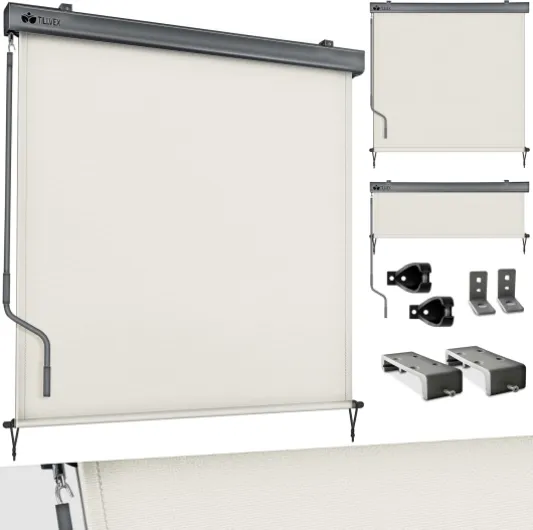 Tillvex® Store Vertical 180 x 250 cm pour extérieur et intérieur - Store extérieur imperméable avec manivelle pour Balcon, terrasse et Jardin - Store de Balcon Protection Solaire en Aluminium - Store 180 x 250 cm beige