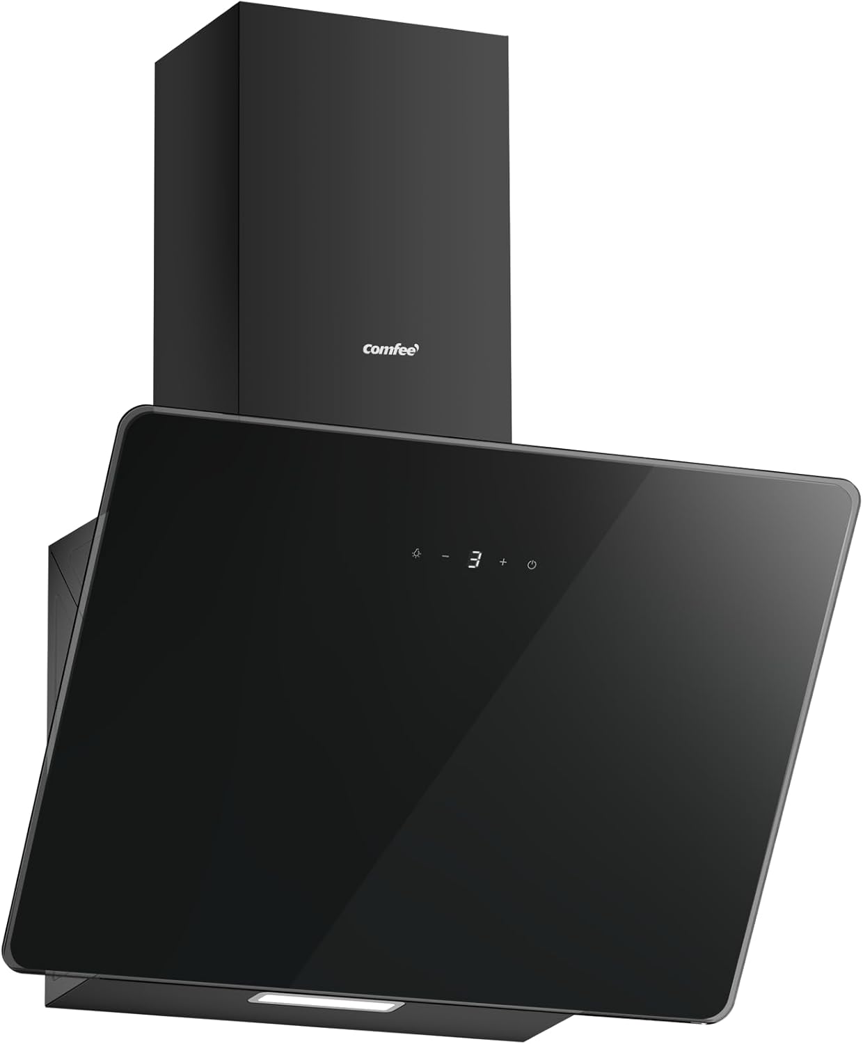 ' ANGJ64B-60 Hotte aspirante inclinée 60 cm en Verre Trempé, 3 Niveaux de Vitesse, Écran Tactile LED, Recycle interne ou Évacuation extérieure, 60 cm - Noir